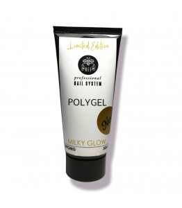 LIMITED EDITION! Polygel Milky Glow - pieno baltumo polygelis su blizgučiu nagams