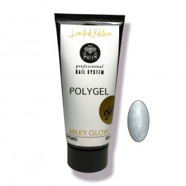 Polygel Milky Glow - pieno baltumo polygelis su blizgučiu 